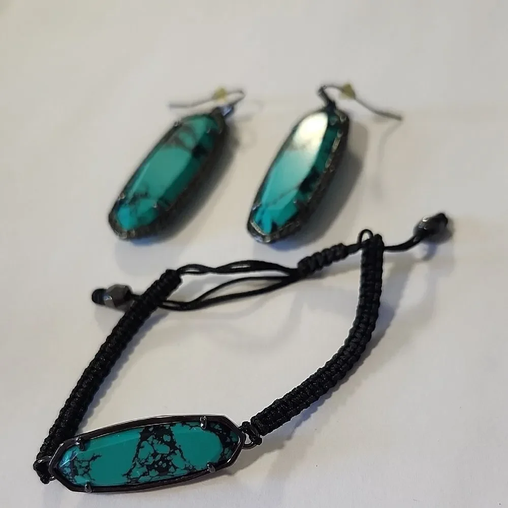Rare Hard To Find Kendra Scott Variegated Teal Magnesite Set